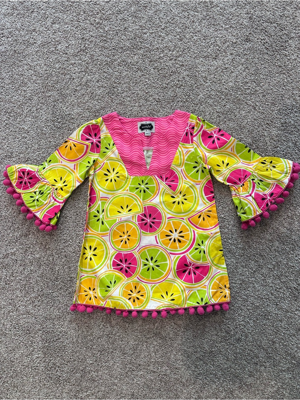 Mud Pie Bright Citrus Pom Pom Tunic - Pink, Yellow, Lime